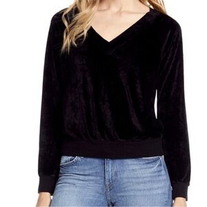 Michael Stars Black Crushed Velvet Velour V-Neck Comfy Top, Size S